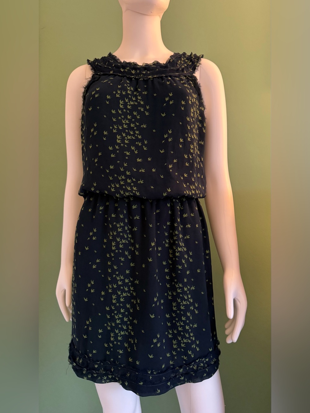 Max Studio Swallow Bird Sleeveless Lace Trim Dress
